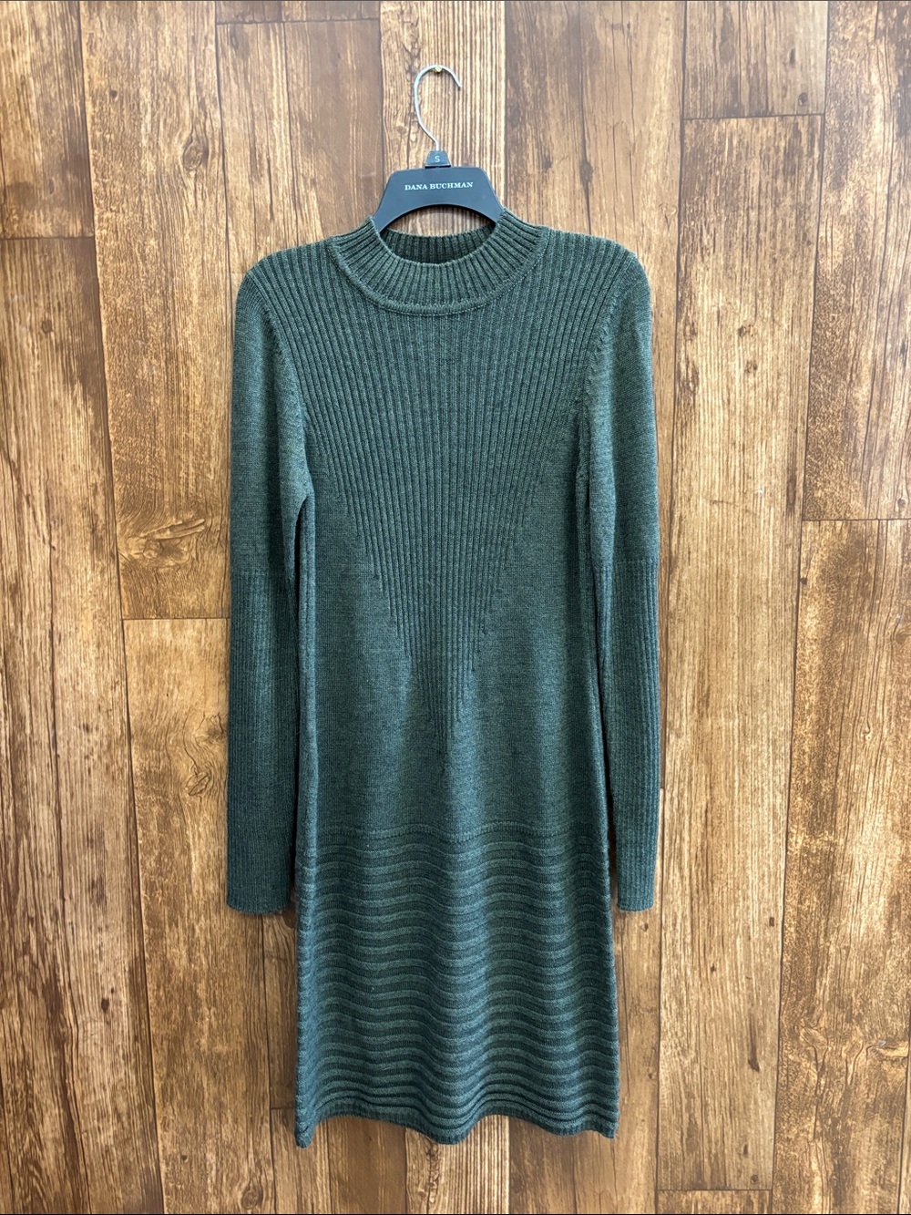 Max Studio Forest Green Ribbed Long-Sleeve Knit Dress
